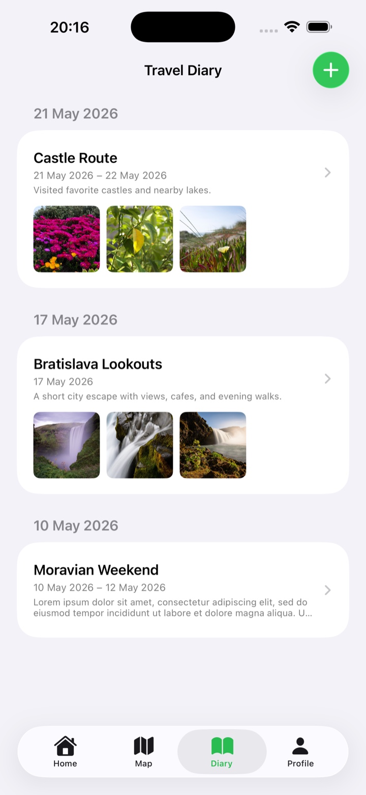 Worldwanderer Travel Diary iPhone screen