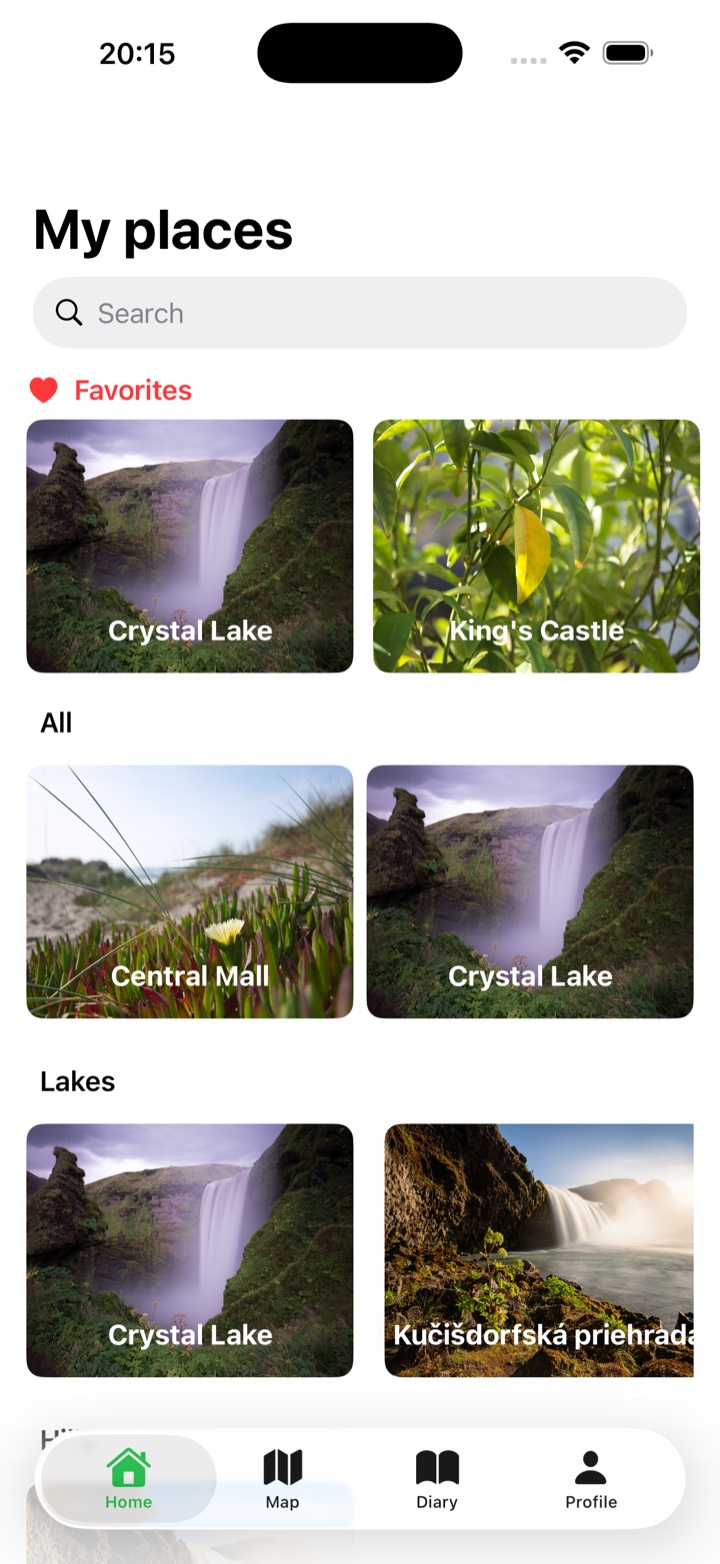 Worldwanderer My places iPhone screen